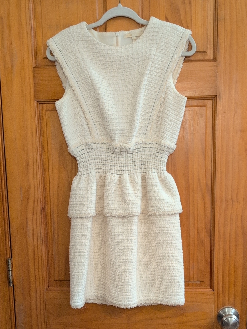 Maje Cream Textured Peplum Dress